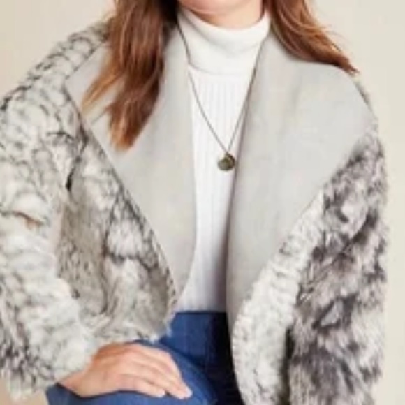 Anthropologie Faux Fur Fleece Jacket double sided gray suede charcoal and gray - Picture 4 of 14
